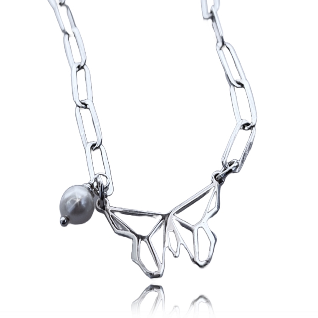 COLLAR PERLA CULTIVADA Y MARIPOSA PLATA DE LEY