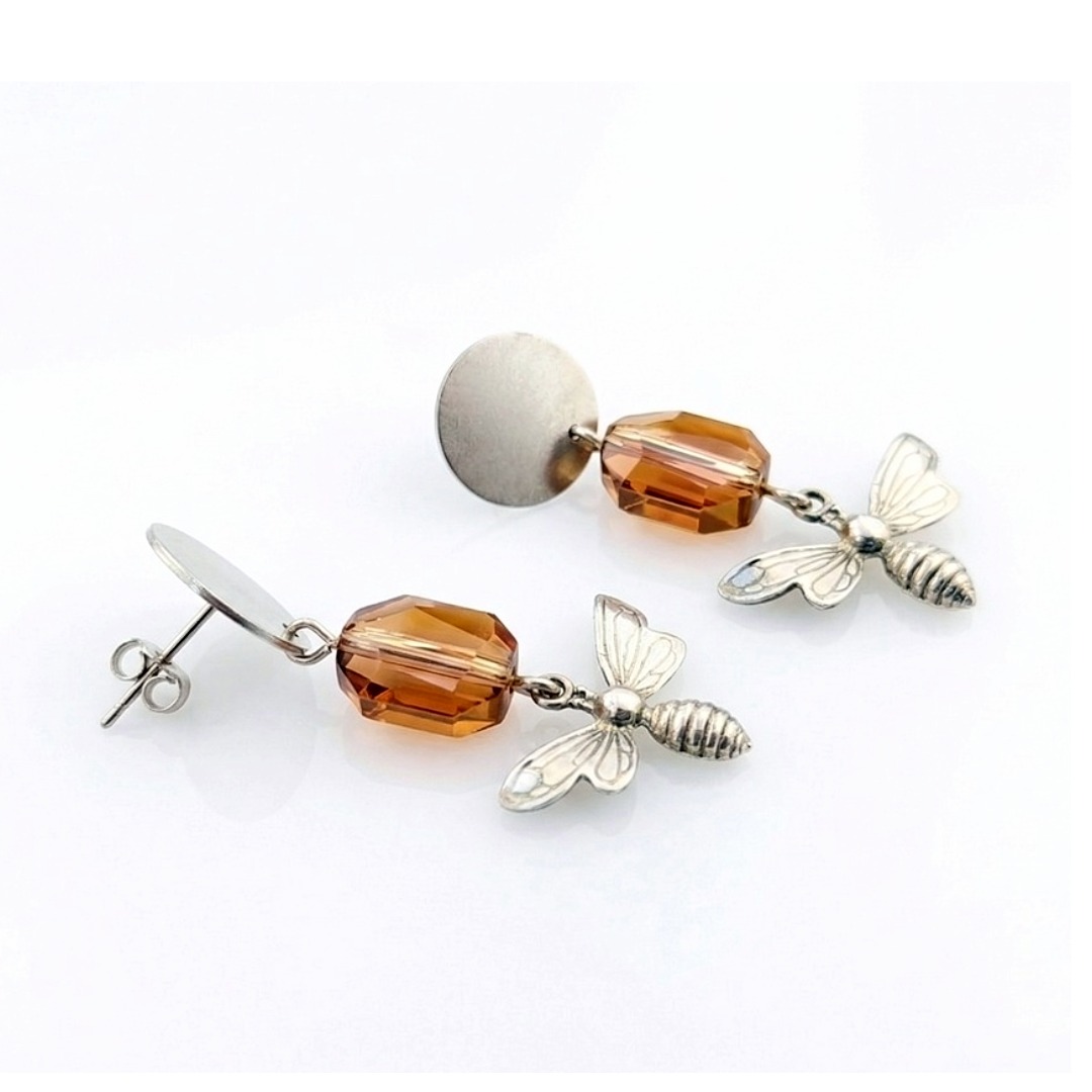 PENDIENTES ABEJA PLATA Y CRISTAL - Imagen 3