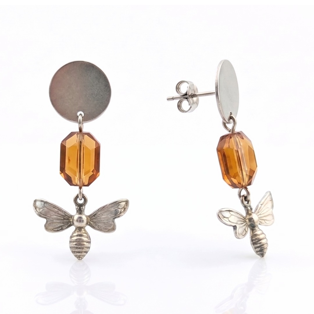 PENDIENTES ABEJA PLATA Y CRISTAL