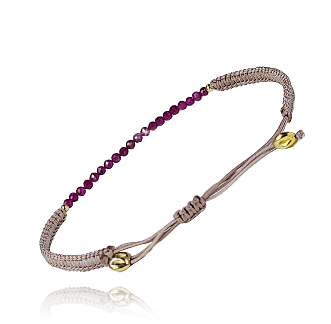 PULSERA MACRAMÉ CON PIEDRA Y ORO 18kt - Imagen 3
