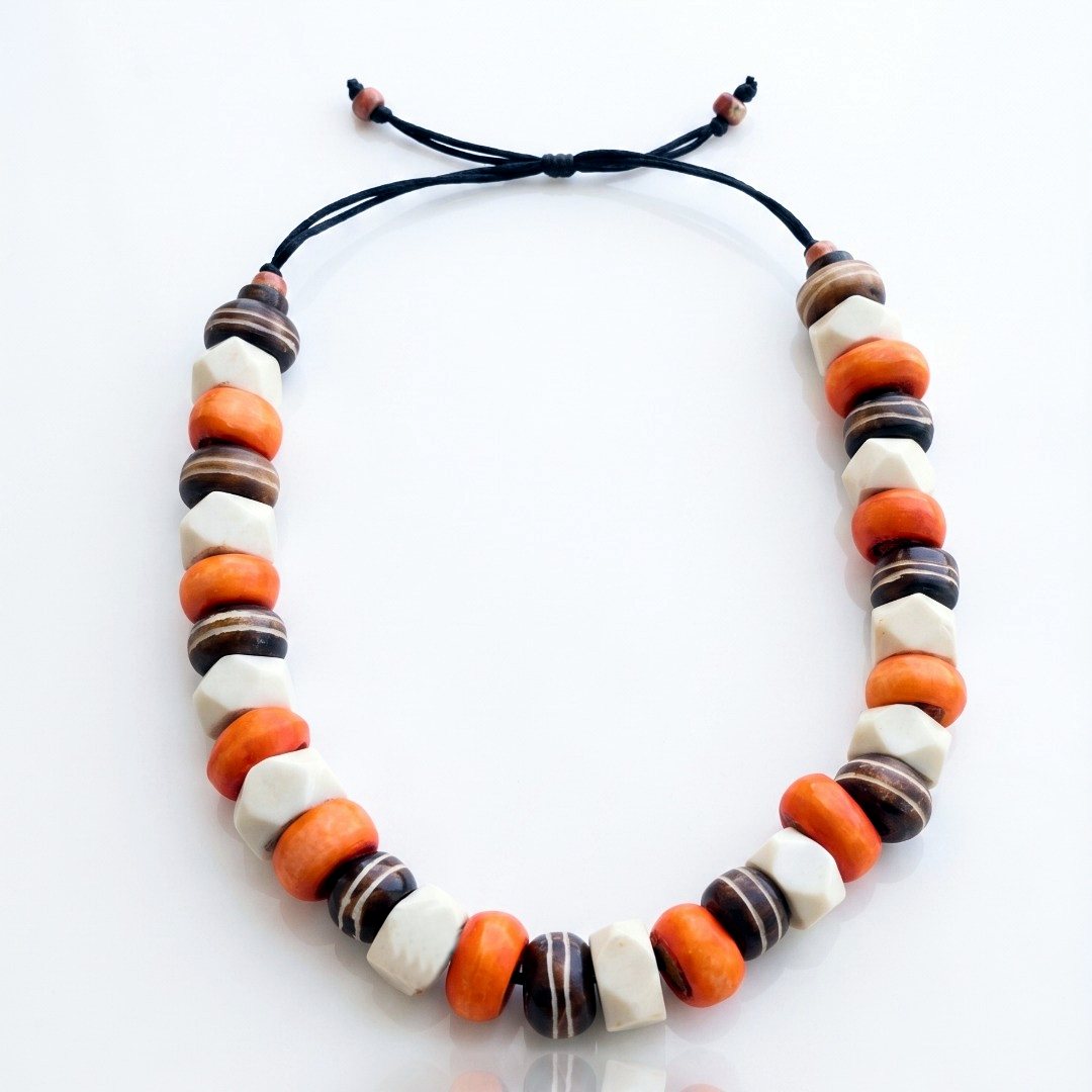 COLLAR MADERA Y HUESO TRICOLOR